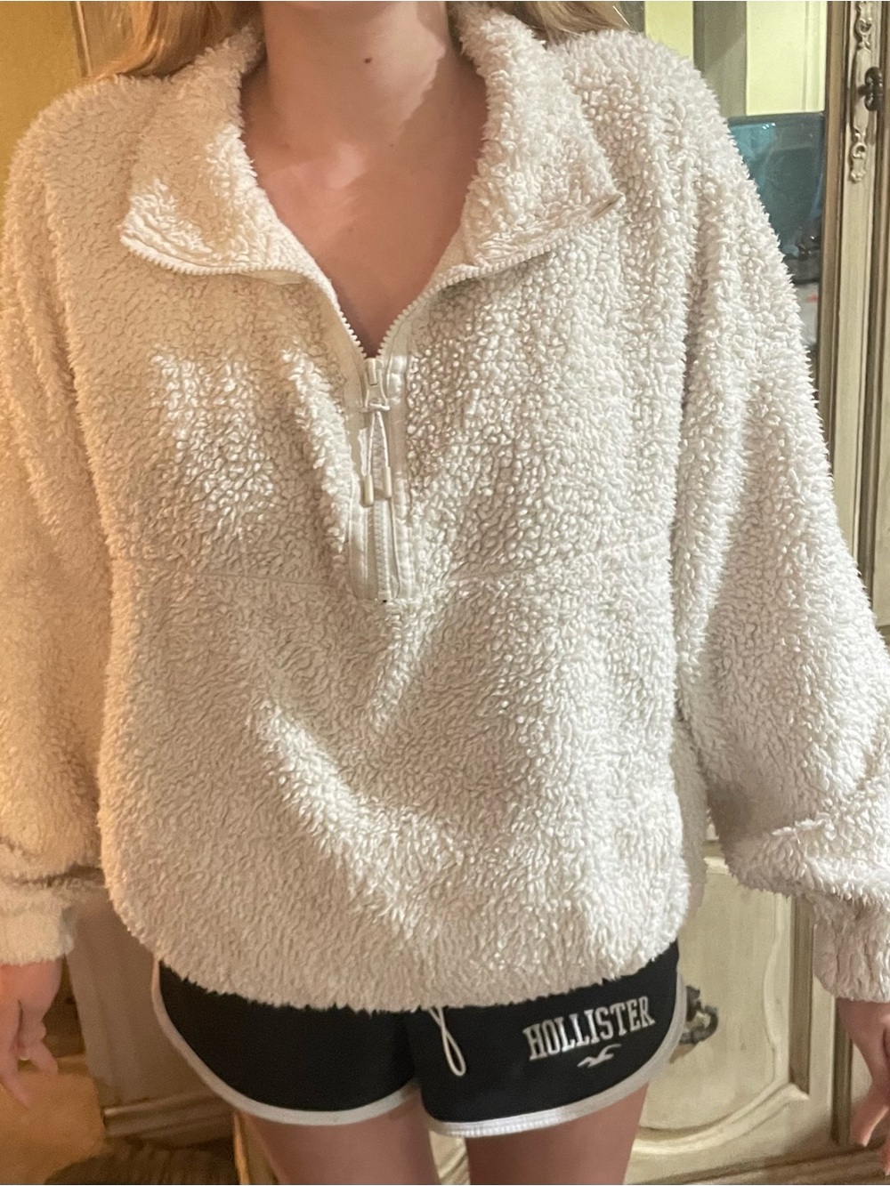 Cream Sherpa Zip-Up Pullover Jacket